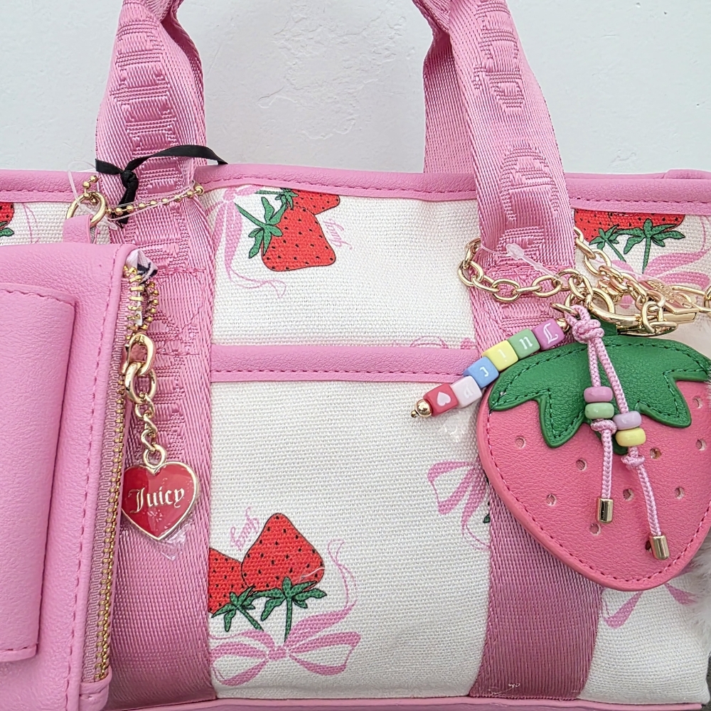 Viral Juicy Couture Strawberry Mini Bag Strawberry Pink Bow Teddy Bear - Picture 3 of 7